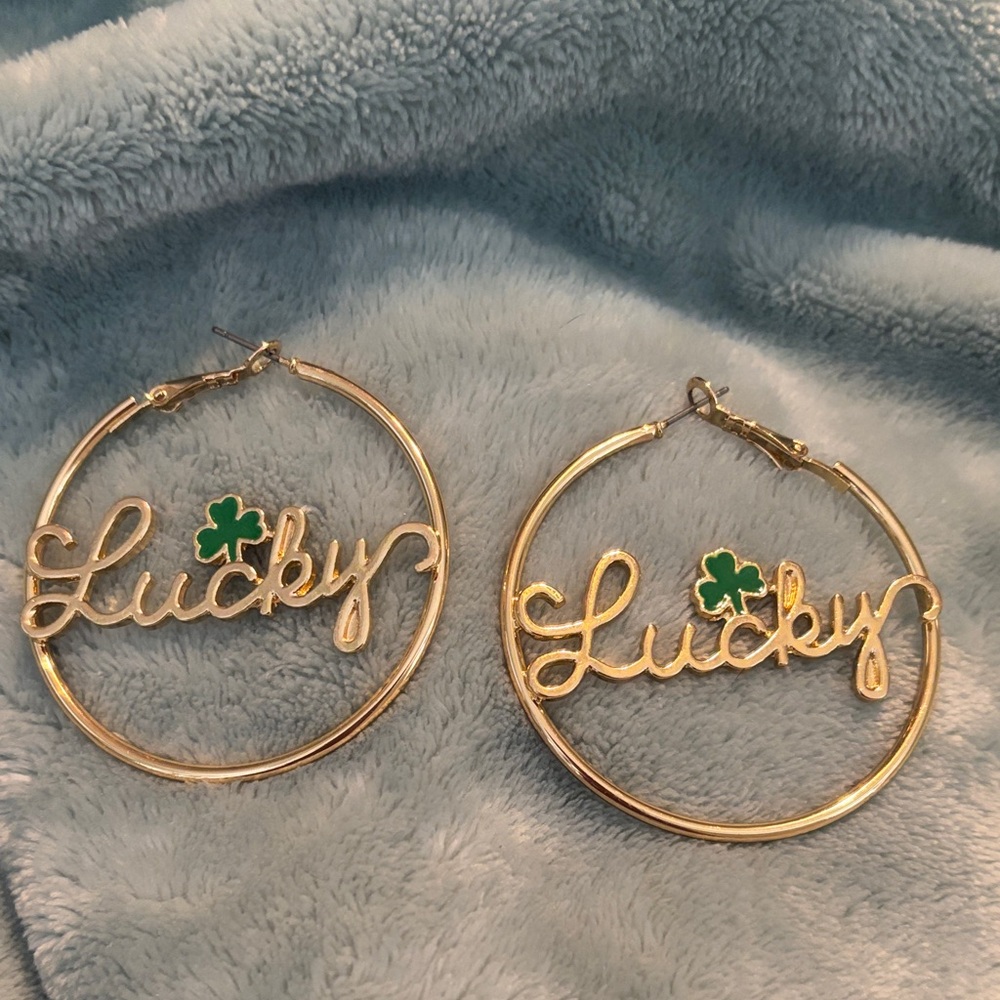 Gold Hoop Earrings with Lucky Charm